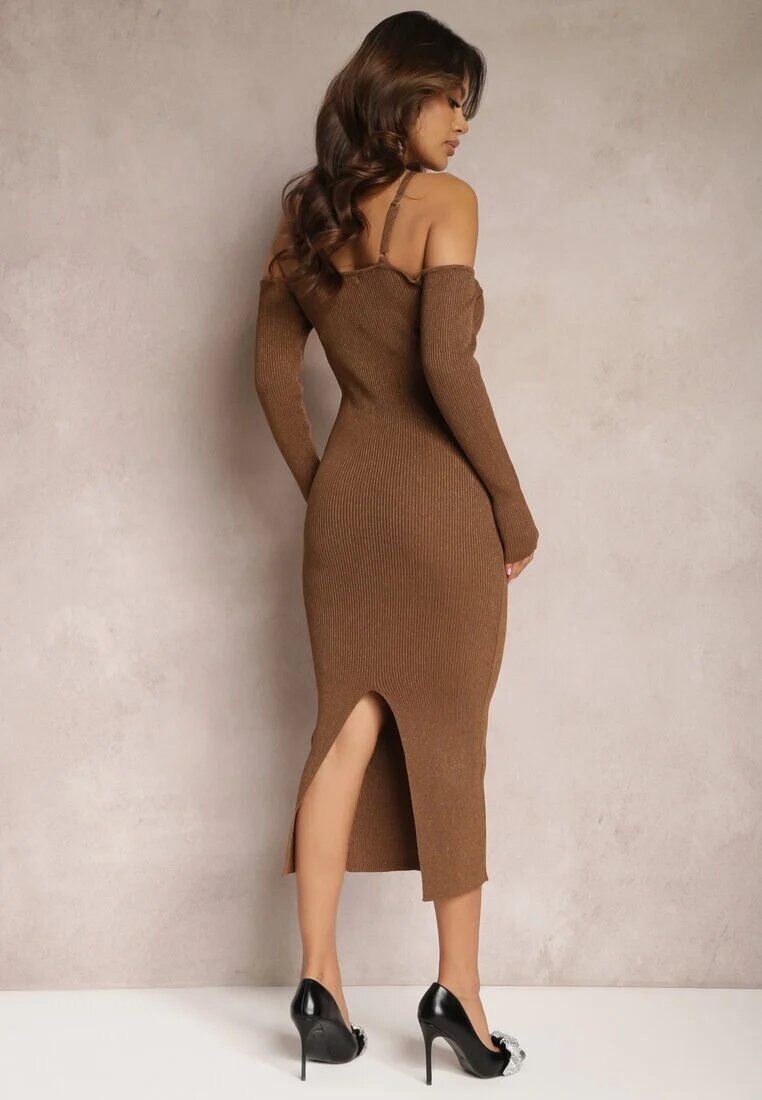lovery Rochie Maro închis Reiată Midi Decorată cu fir metalic și cu floare Zorella