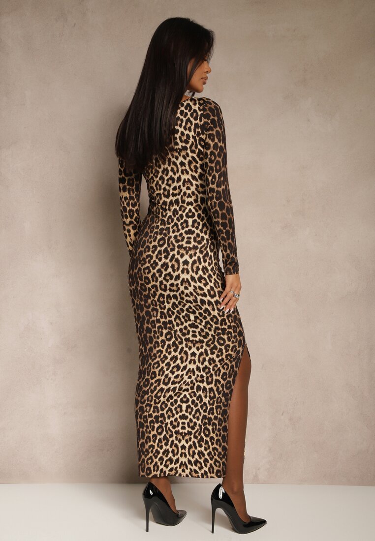 lovery Rochie Maro Leopard Drapată cu croi mulat cu crăpătură decorativă Selavira