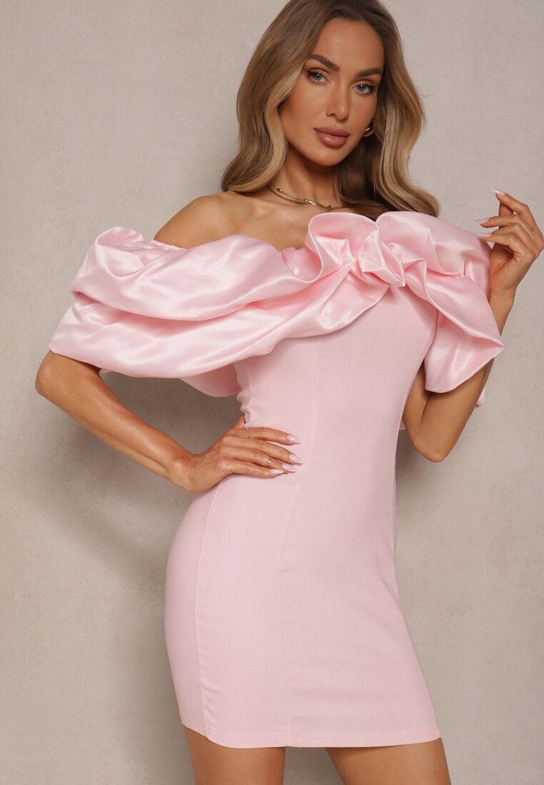 lovery Rochie Mini Roză cu Croi Cambrat cu Decolteu Spaniol Callacia