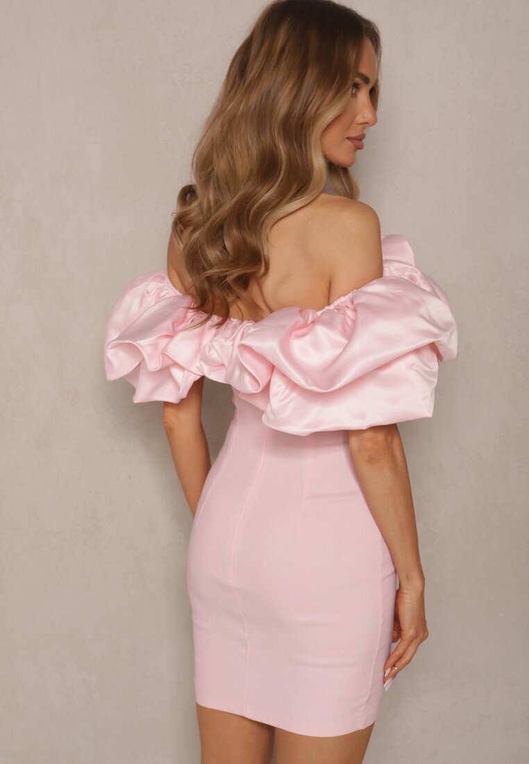 lovery Rochie Mini Roză cu Croi Cambrat cu Decolteu Spaniol Callacia