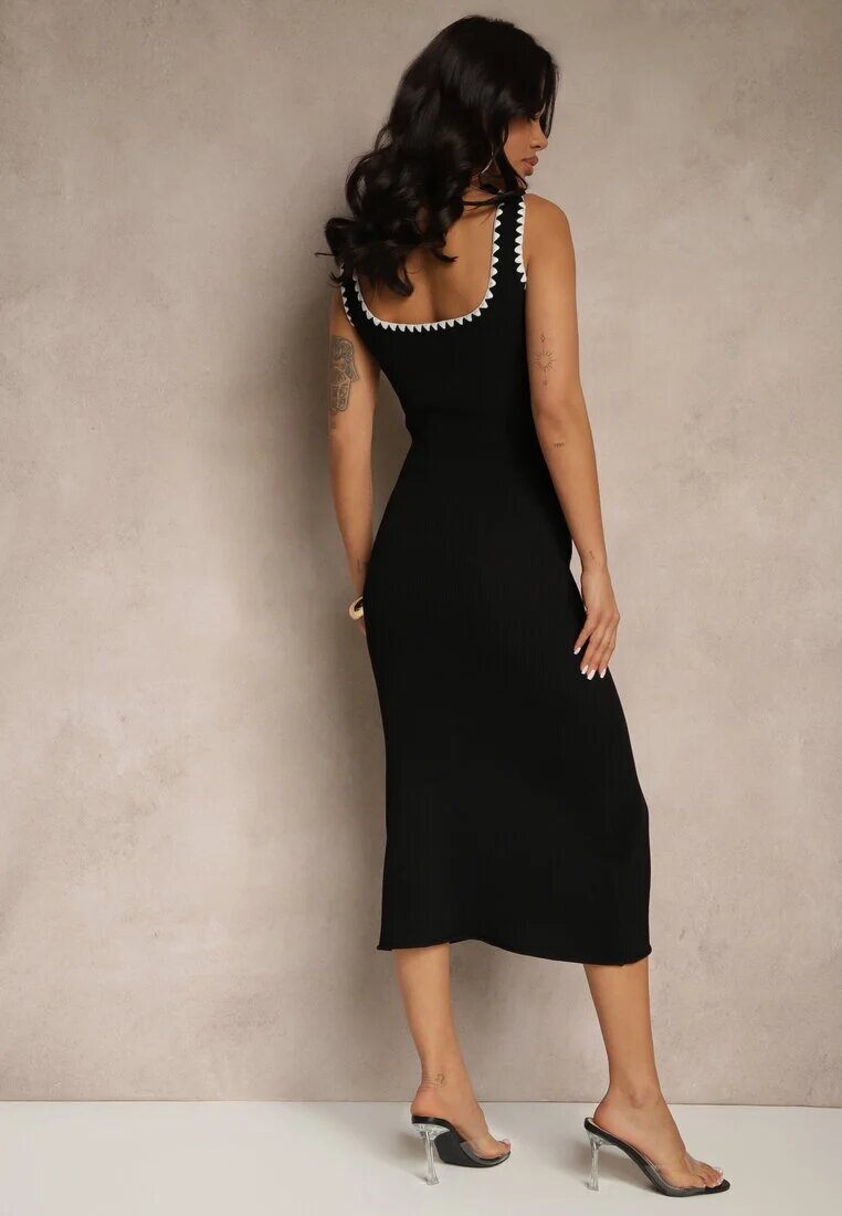 lovery Rochie Neagră Cambrată cu bretele din tricot cu borduri decorative Ullimi
