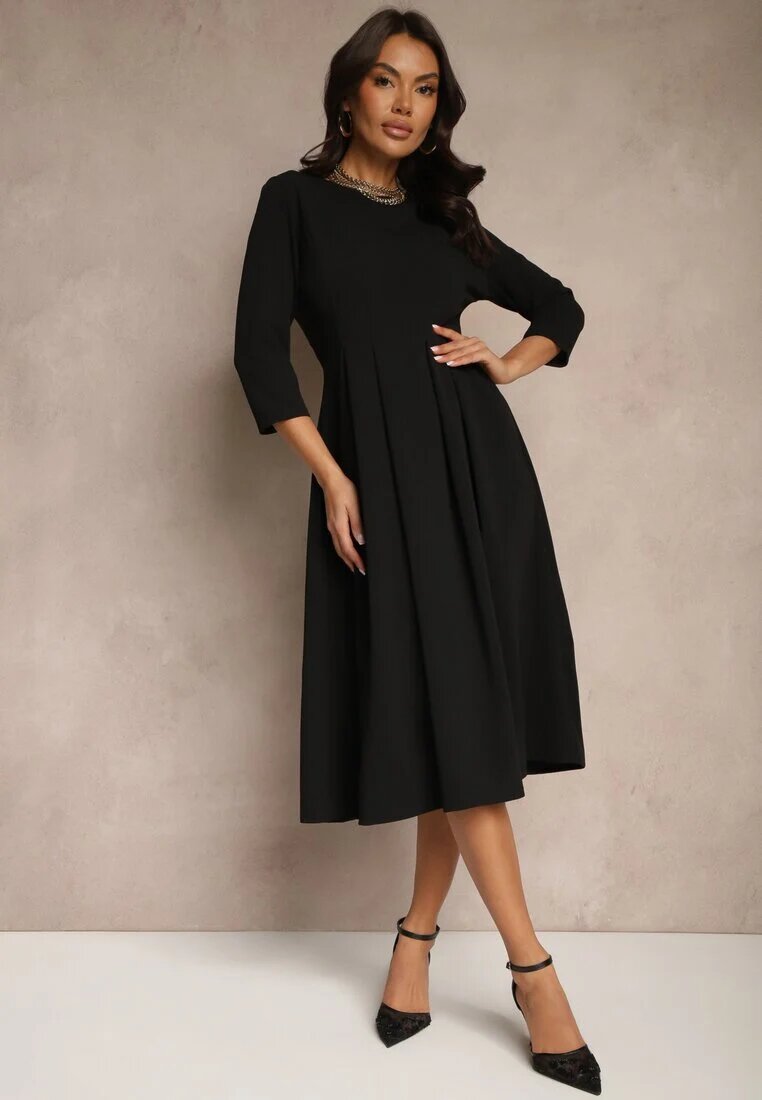 lovery Rochie Neagră cu croială evazată și cusături decorative Reanelis