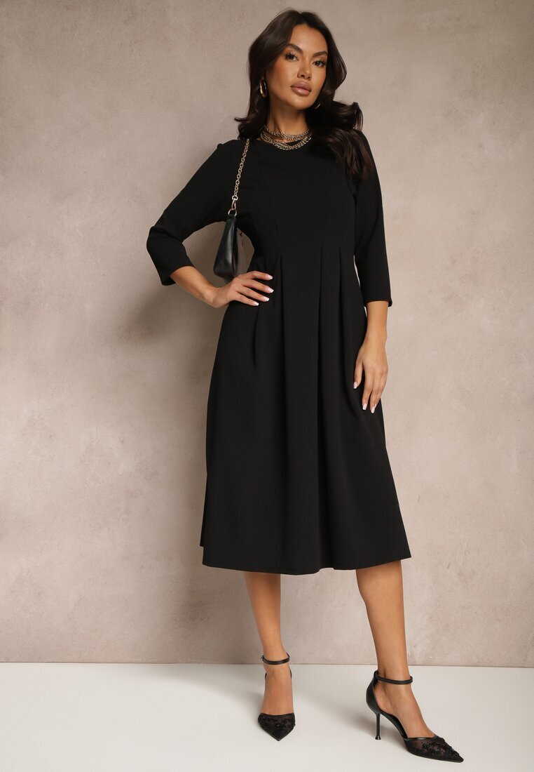 lovery Rochie Neagră cu croială evazată și cusături decorative Reanelis