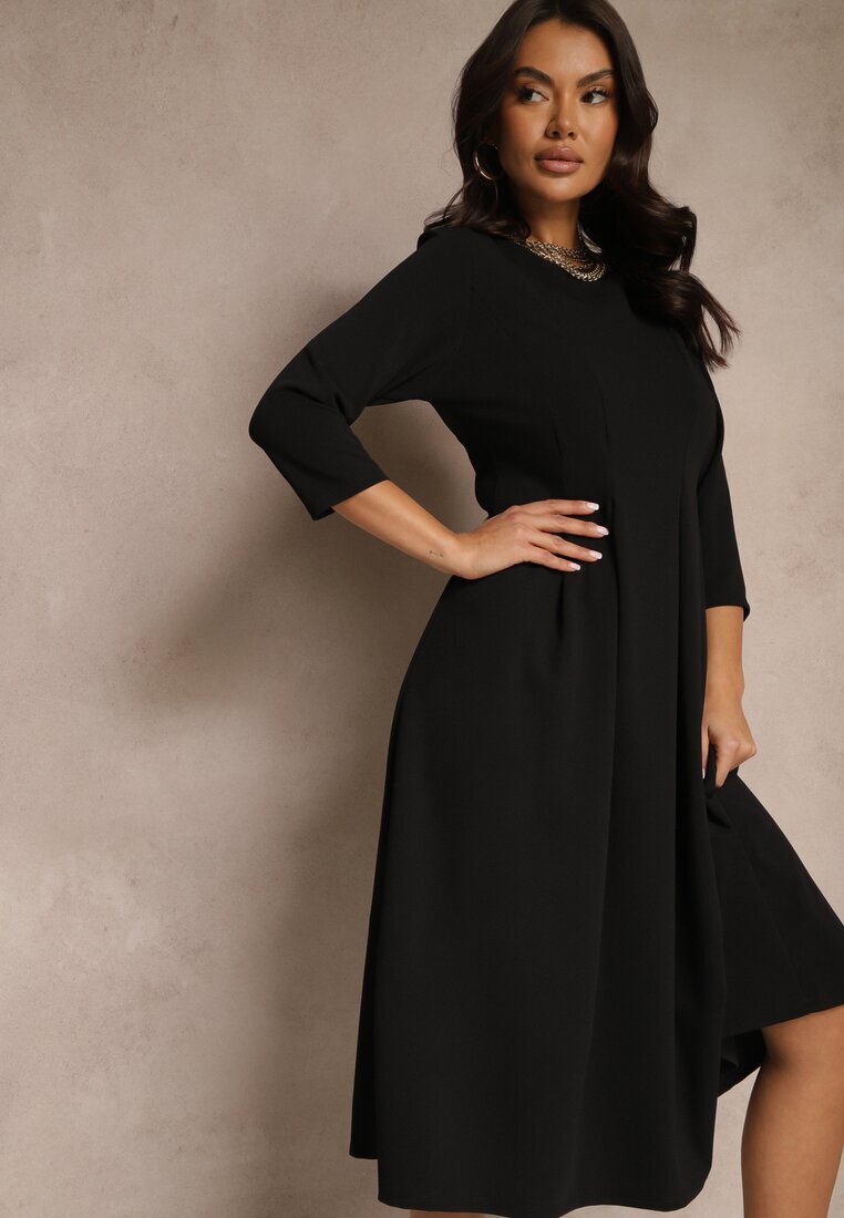 lovery Rochie Neagră cu croială evazată și cusături decorative Reanelis