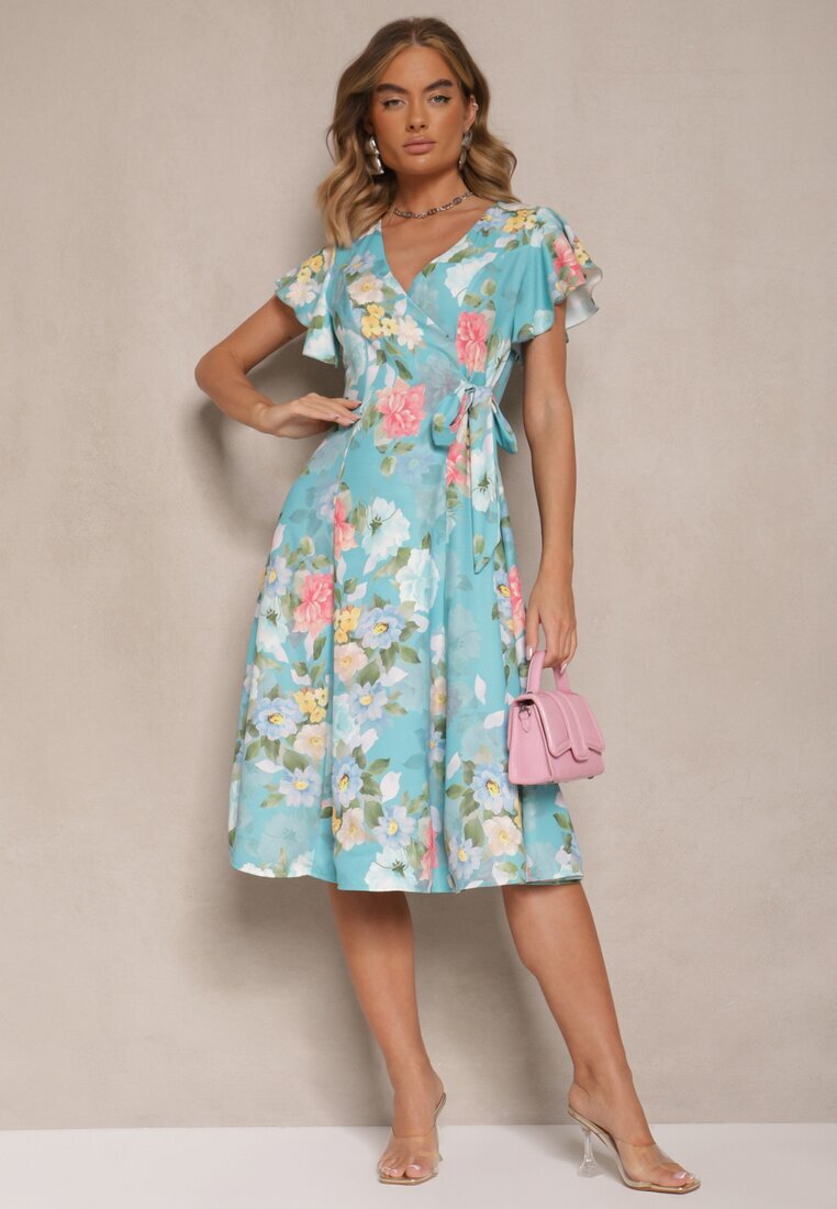 lovery Rochie Petrecută Verde cu Imprimeu Floral Atesalia