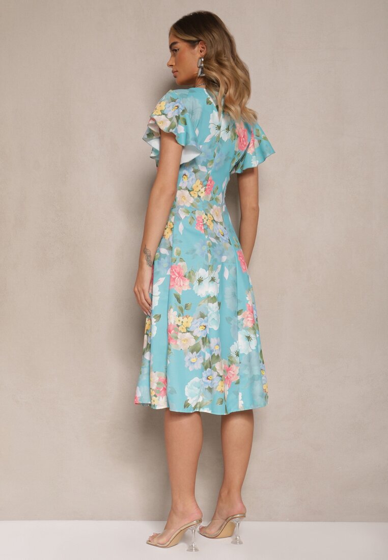 lovery Rochie Petrecută Verde cu Imprimeu Floral Atesalia