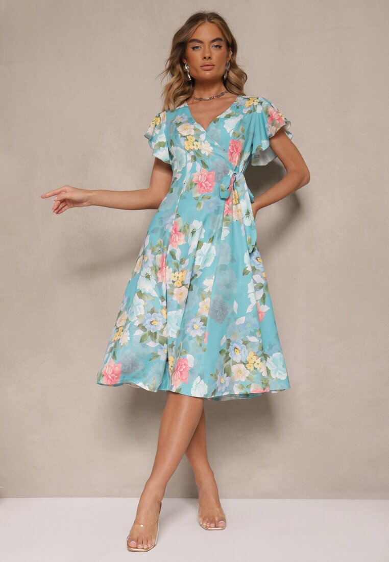 lovery Rochie Petrecută Verde cu Imprimeu Floral Atesalia