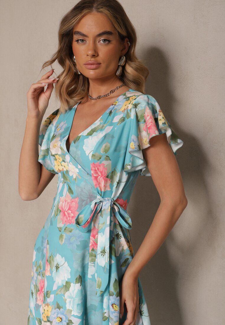 lovery Rochie Petrecută Verde cu Imprimeu Floral Atesalia