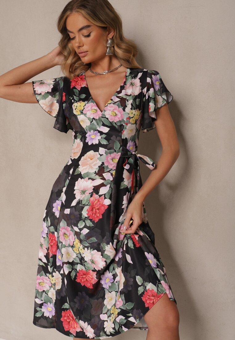 lovery Rochie Plic Neagră Florală Atesalia