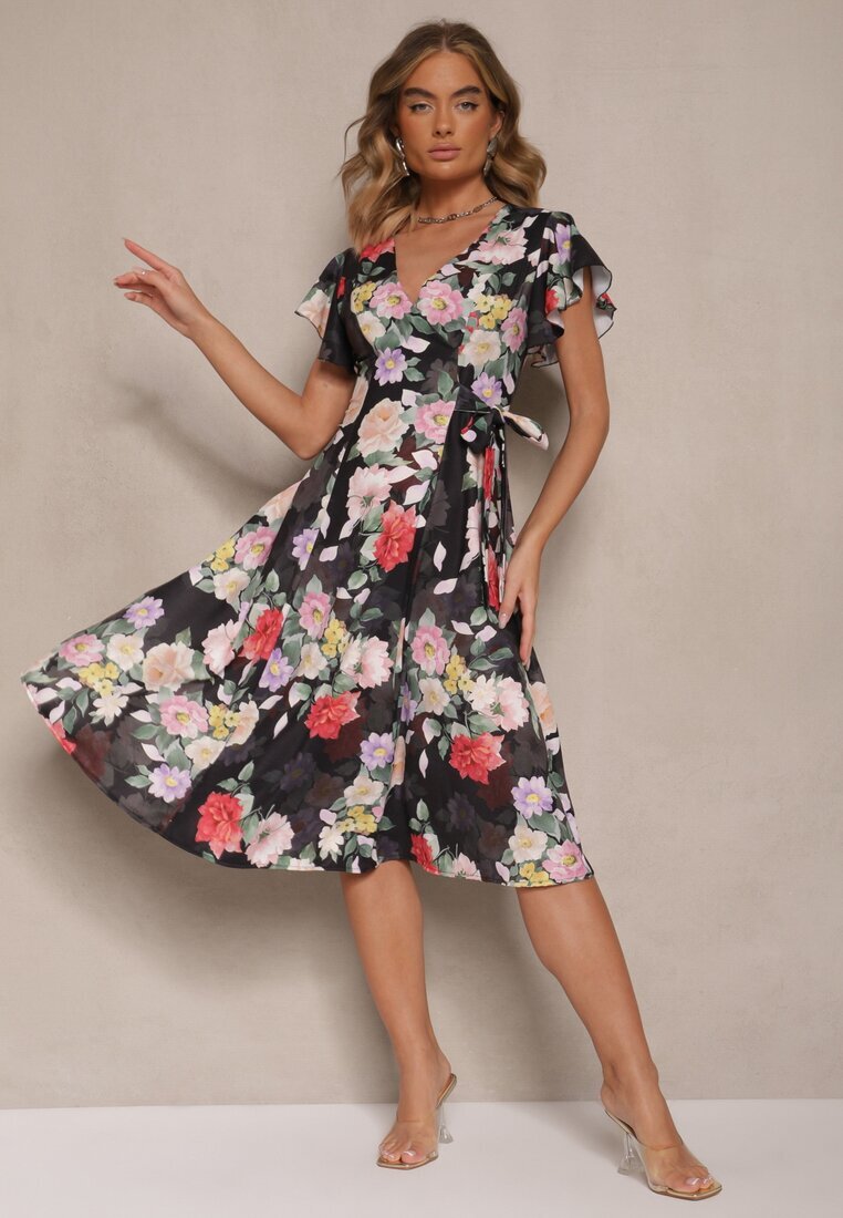 lovery Rochie Plic Neagră Florală Atesalia