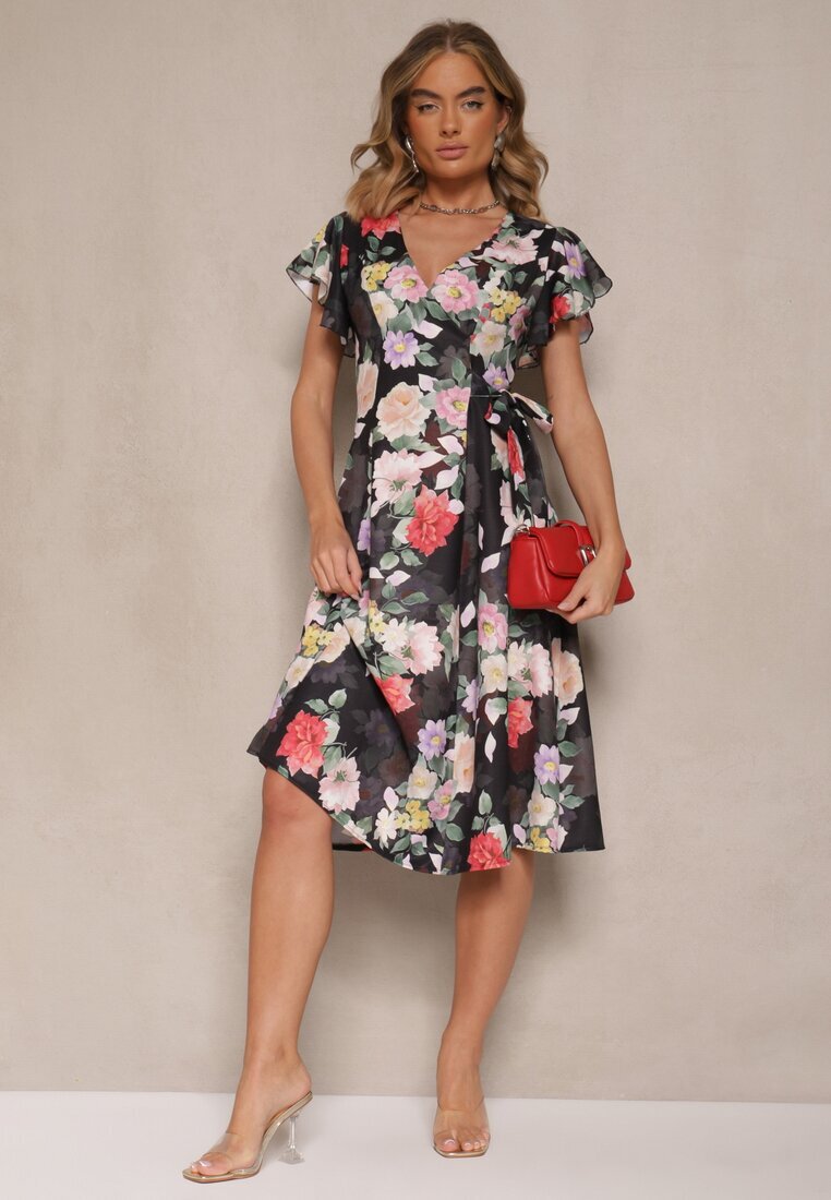 lovery Rochie Plic Neagră Florală Atesalia