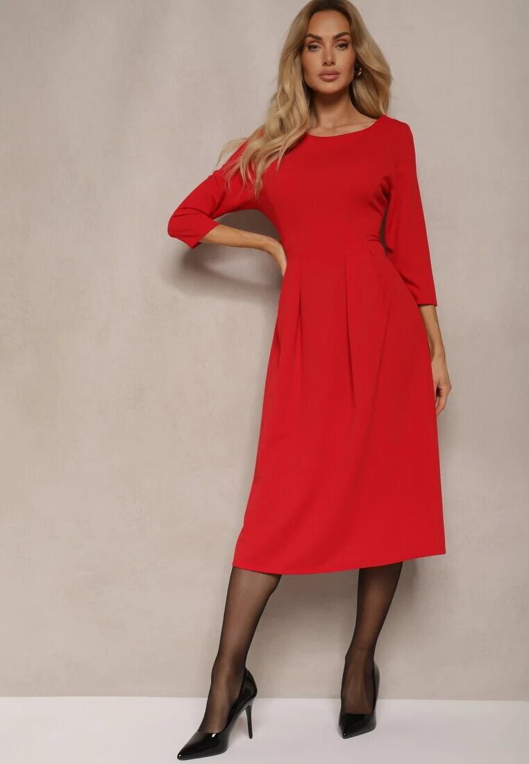 lovery Rochie roșie cu croială cloș cu cusături decorative Reanelis