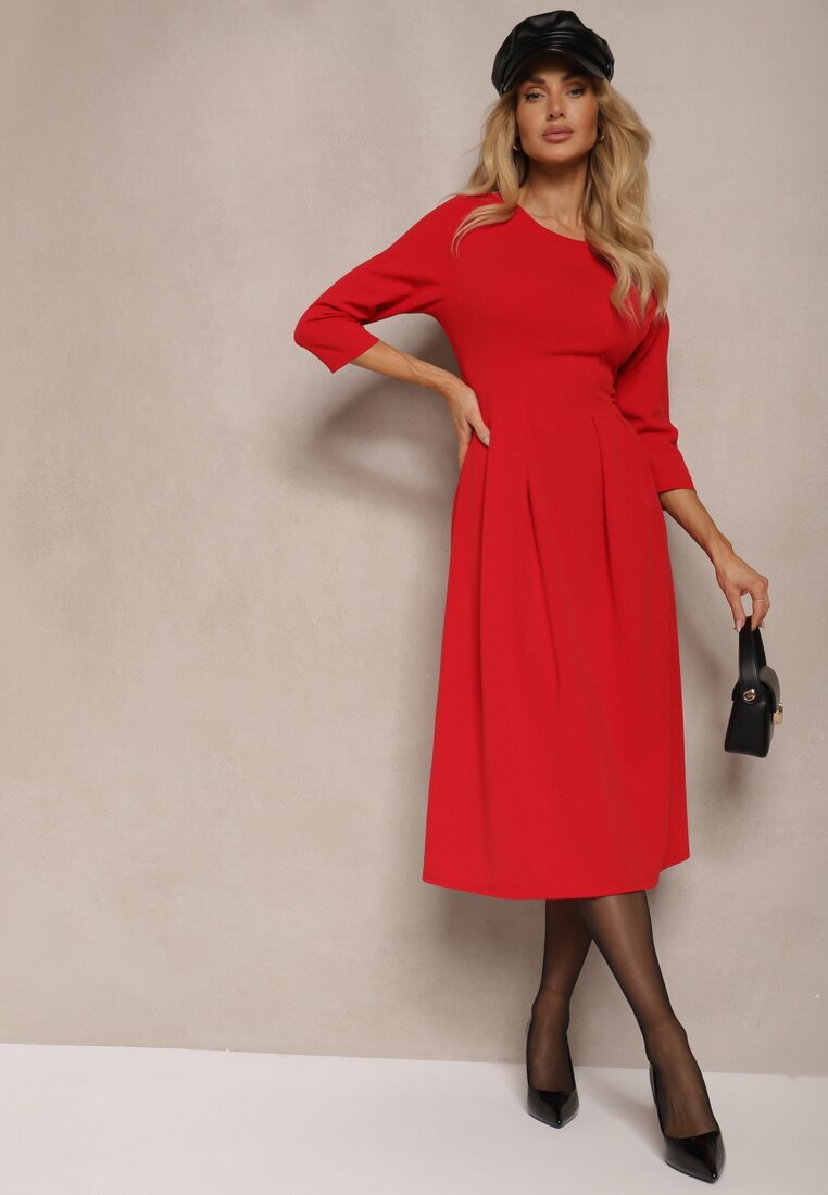 lovery Rochie roșie cu croială cloș cu cusături decorative Reanelis