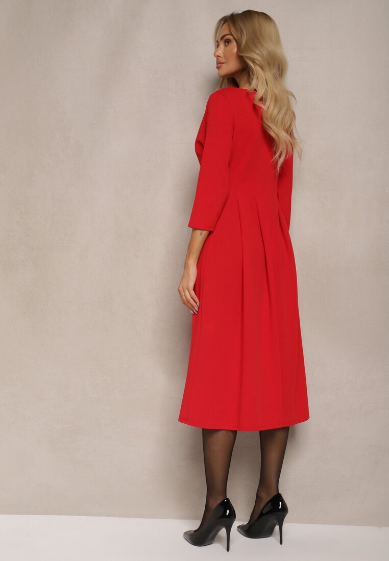 lovery Rochie roșie cu croială cloș cu cusături decorative Reanelis
