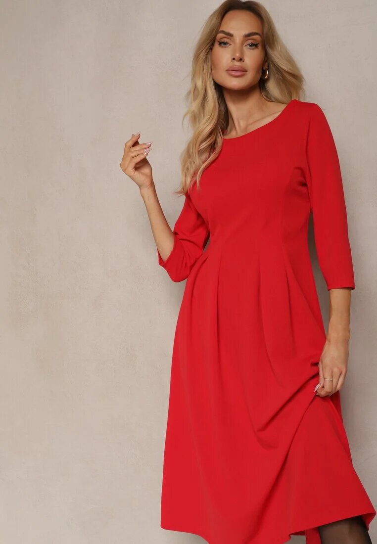 lovery Rochie roșie cu croială cloș cu cusături decorative Reanelis