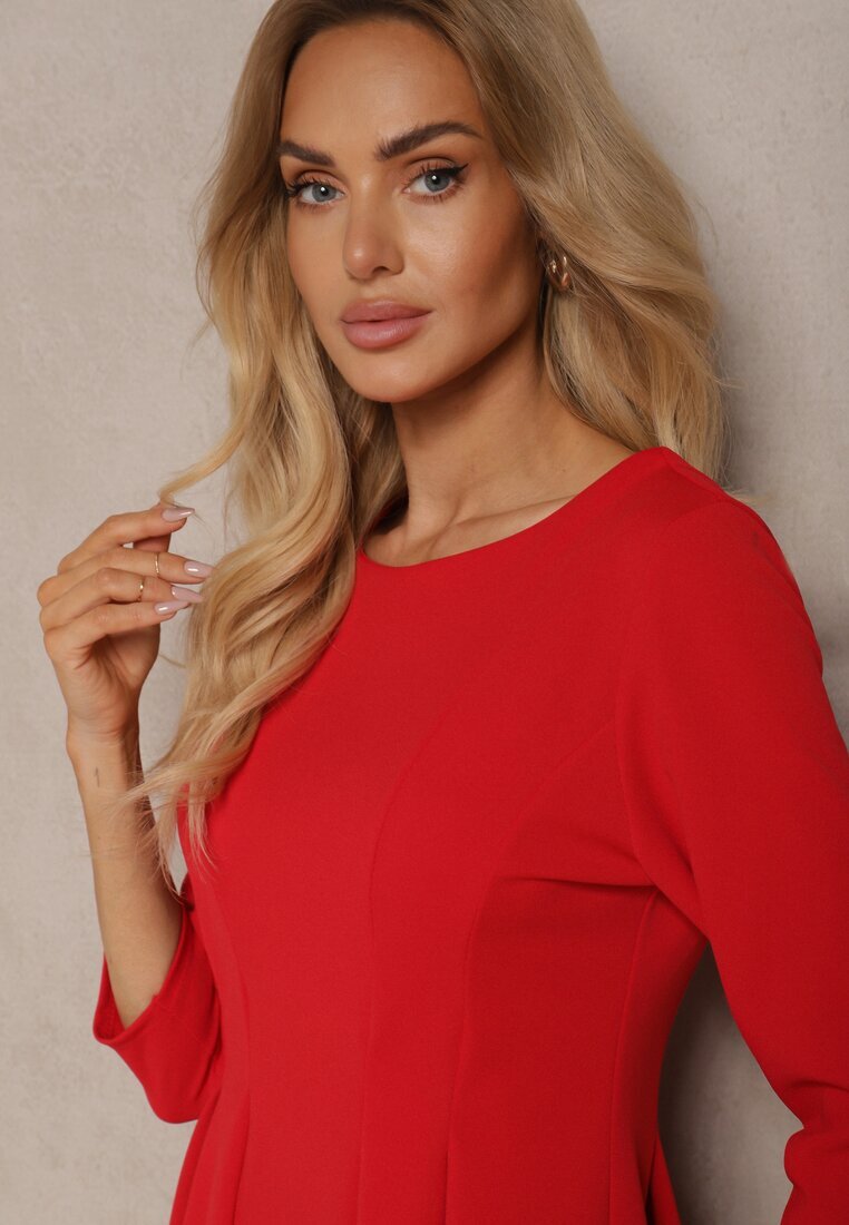 lovery Rochie roșie cu croială cloș cu cusături decorative Reanelis
