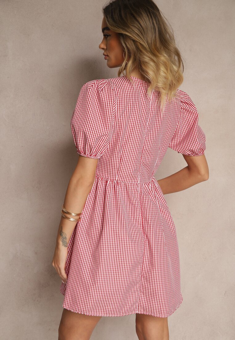 lovery Rochie Roșie Retro în carouri Vichy cu croială cloș cu legătură Temarea