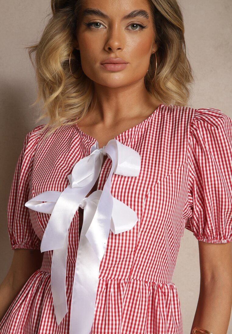 lovery Rochie Roșie Retro în carouri Vichy cu croială cloș cu legătură Temarea