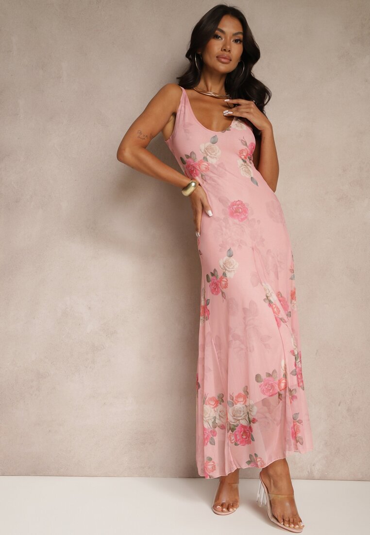 lovery Rochie Roz de Plasă Florală Milosea