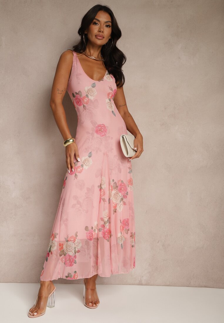 lovery Rochie Roz de Plasă Florală Milosea