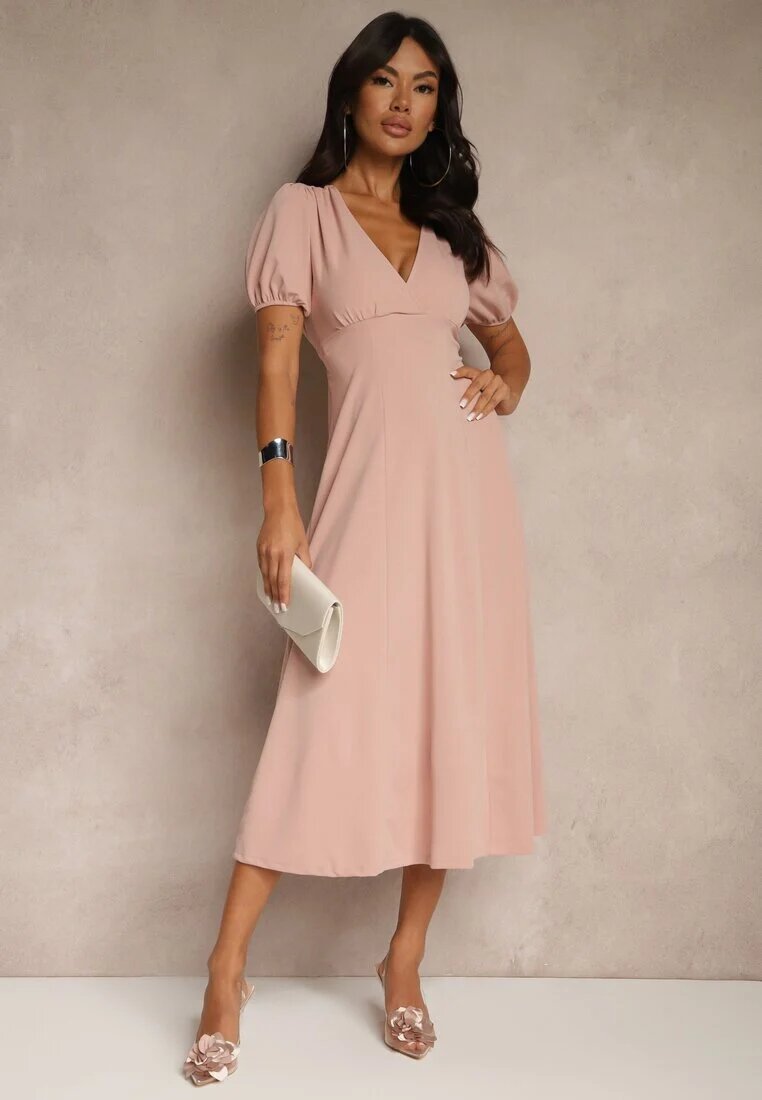 lovery Rochie Roz Evazată De Cocktail Decorată Cu Legătură Ziverine