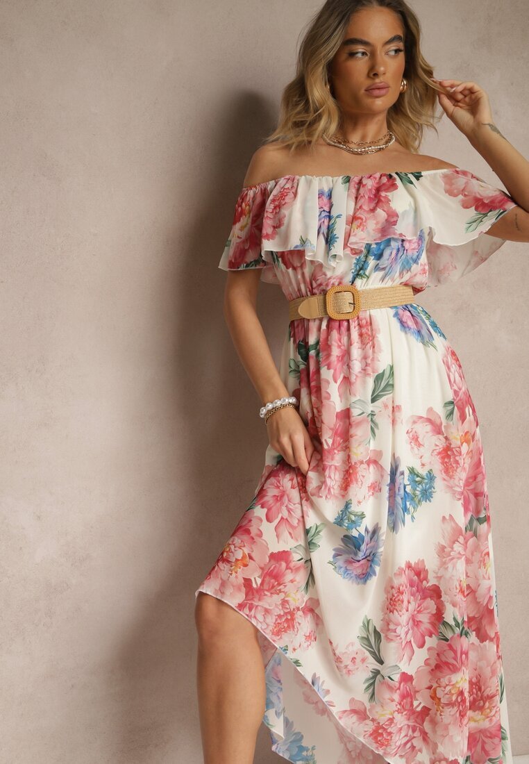 lovery Rochie Roz spaniolă cu imprimeu floral și curea împletită Sadeene