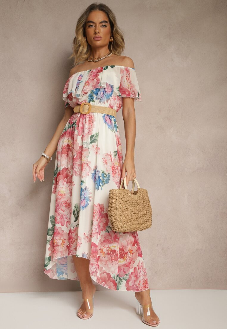 lovery Rochie Roz spaniolă cu imprimeu floral și curea împletită Sadeene