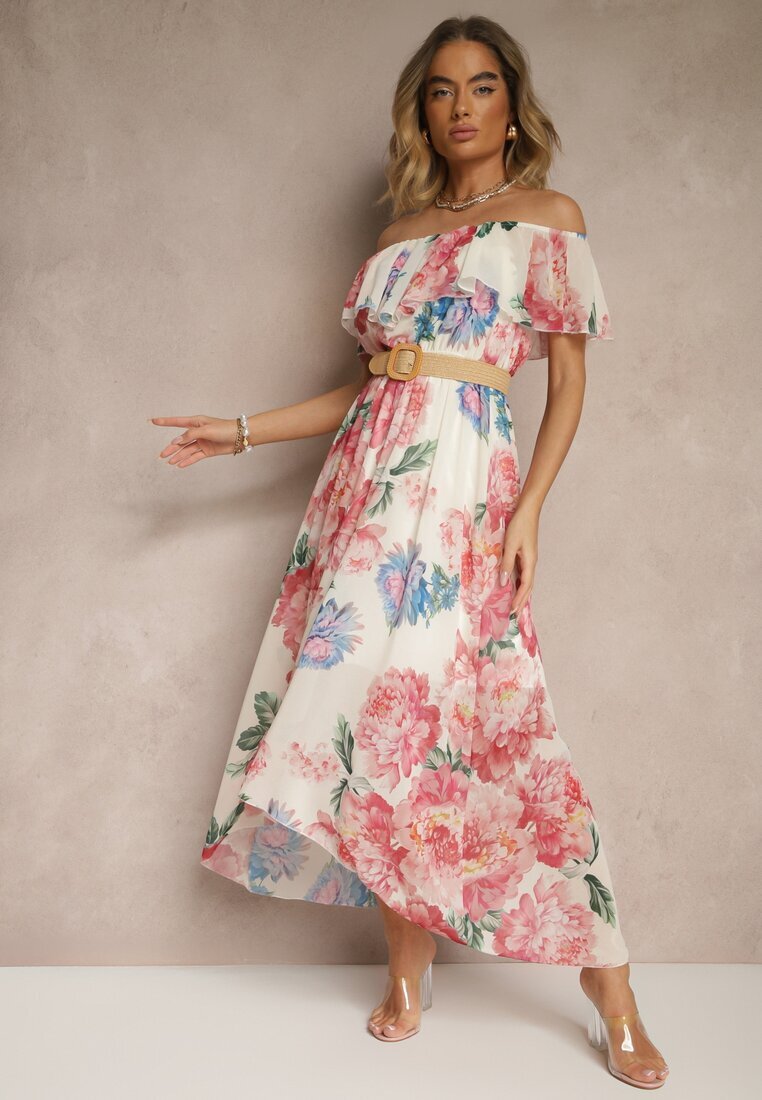 lovery Rochie Roz spaniolă cu imprimeu floral și curea împletită Sadeene