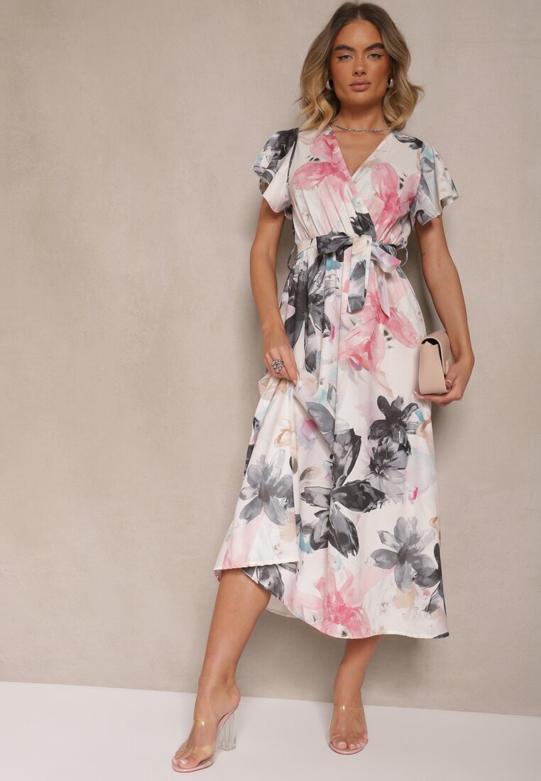 lovery Rochie tip plic cu cordon cu imprimeu floral Alb-Negru Redellira