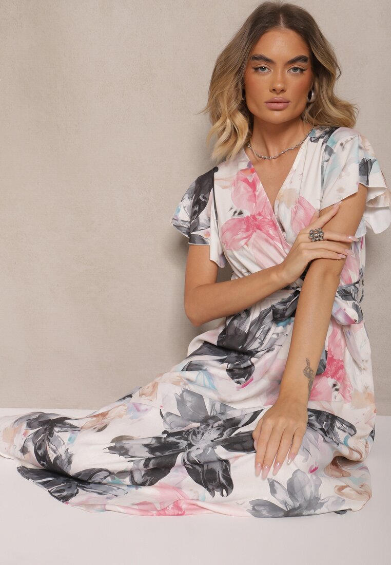lovery Rochie tip plic cu cordon cu imprimeu floral Alb-Negru Redellira