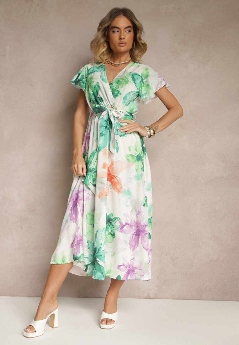 lovery Rochie Verde închis Tip plic cu Cordon cu Imprimeu floral Redellira
