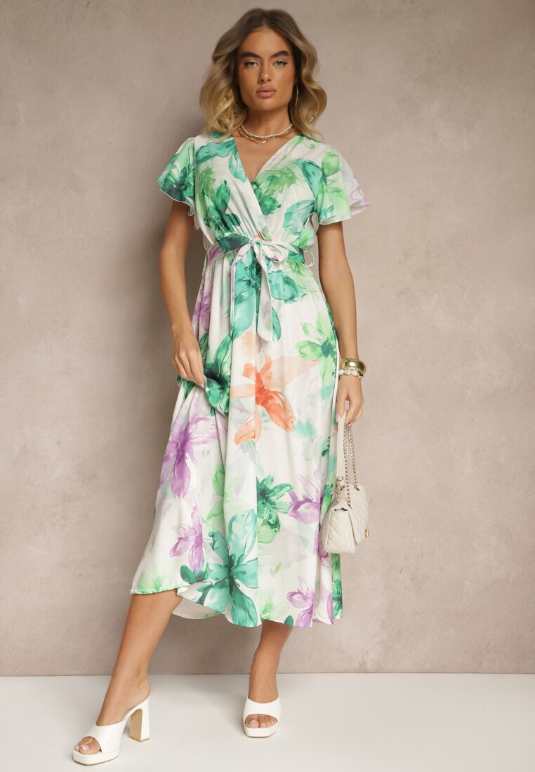 lovery Rochie Verde închis Tip plic cu Cordon cu Imprimeu floral Redellira