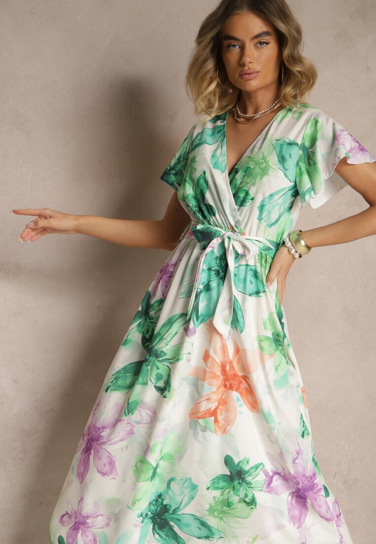 lovery Rochie Verde închis Tip plic cu Cordon cu Imprimeu floral Redellira