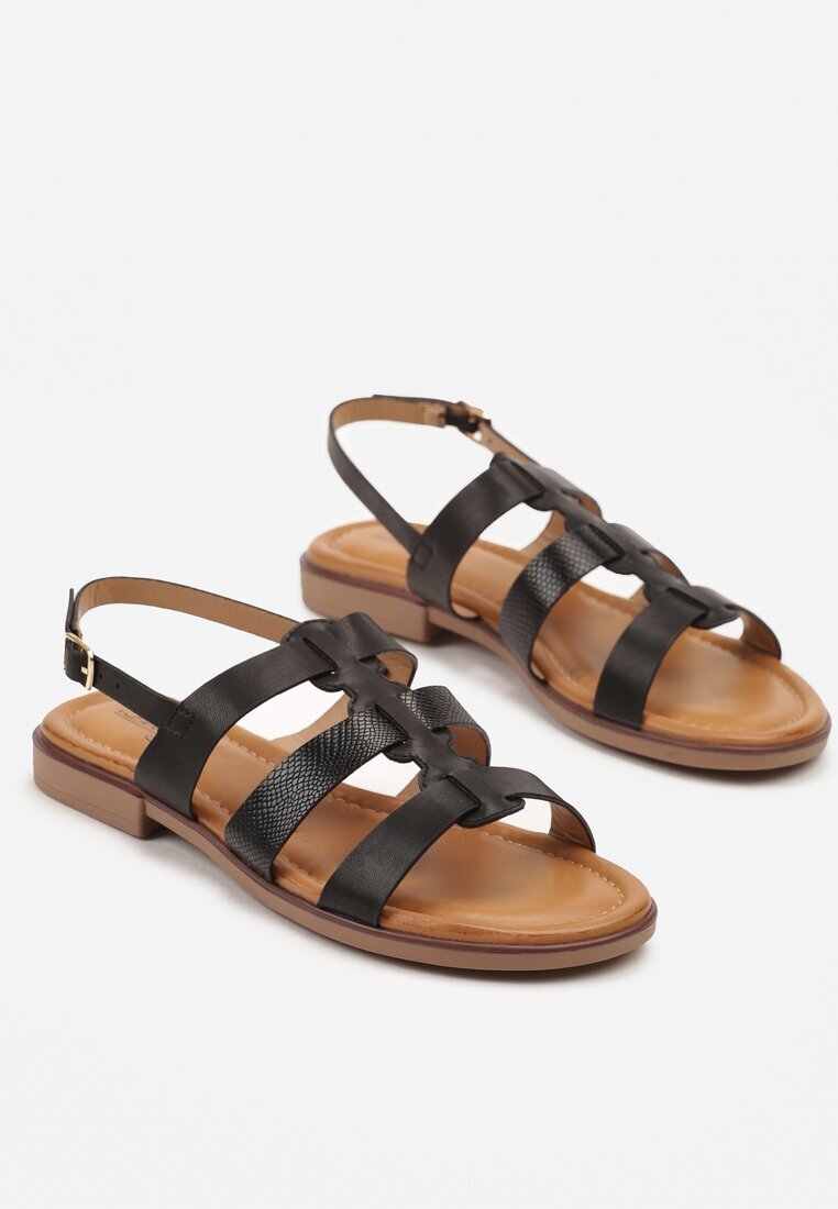 lovery Sandale Negre Romane cu Barete Decorative Davirae