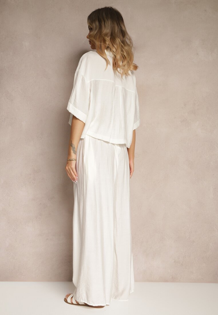 lovery Set Alb din Viscoză Croială Oversize Cămașă și Pantaloni Dovaraella