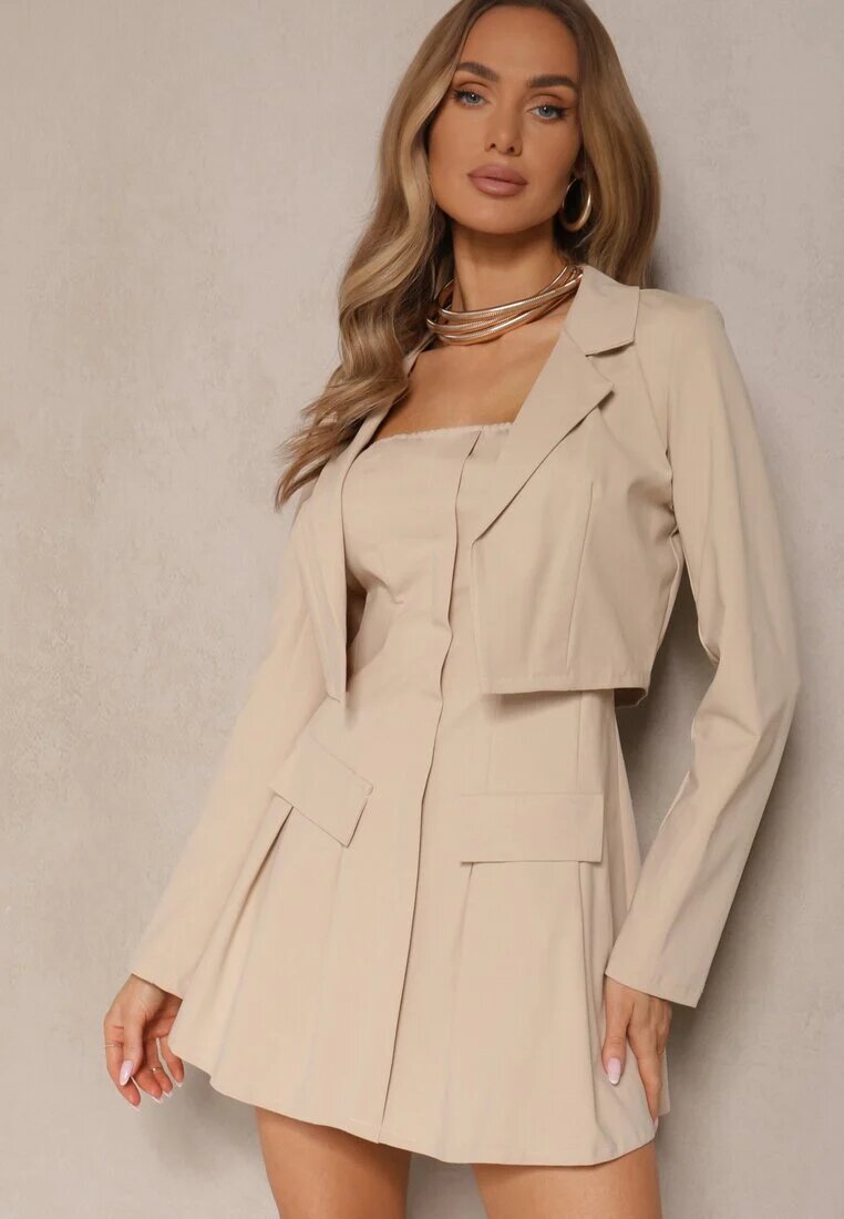 lovery Set Bej Rochie cu Elastic și Sacou Scurt Sepenillea