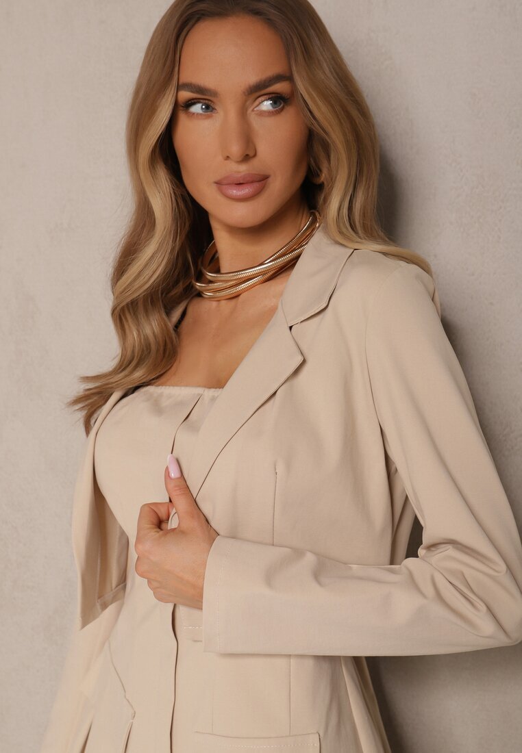 lovery Set Bej Rochie cu Elastic și Sacou Scurt Sepenillea