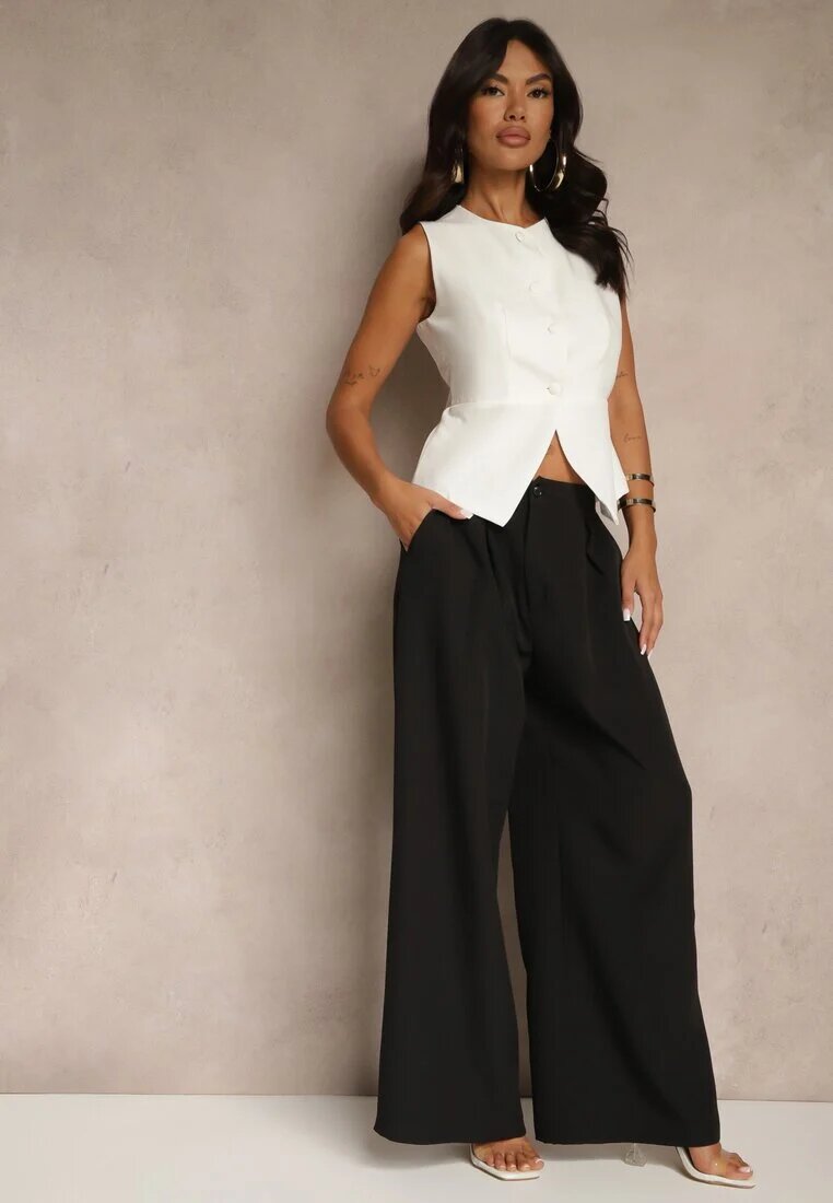 lovery Set costum Alb-Negru Pantaloni largi și Vestă Ziorene