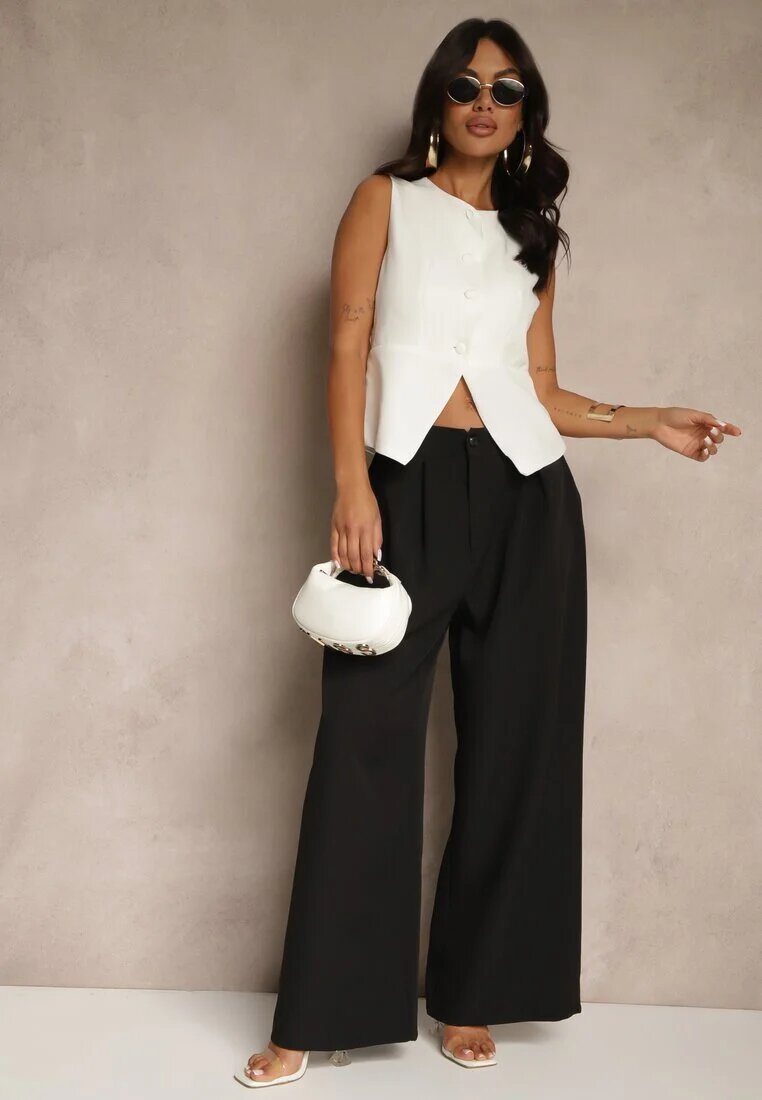 lovery Set costum Alb-Negru Pantaloni largi și Vestă Ziorene