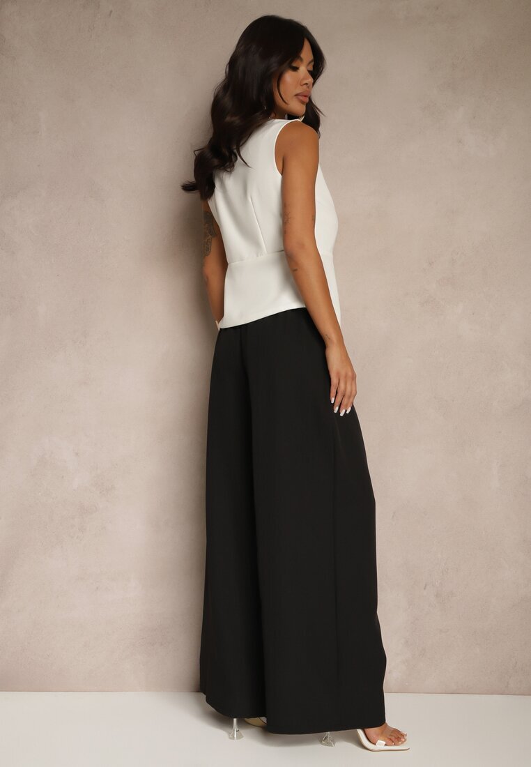lovery Set costum Alb-Negru Pantaloni largi și Vestă Ziorene