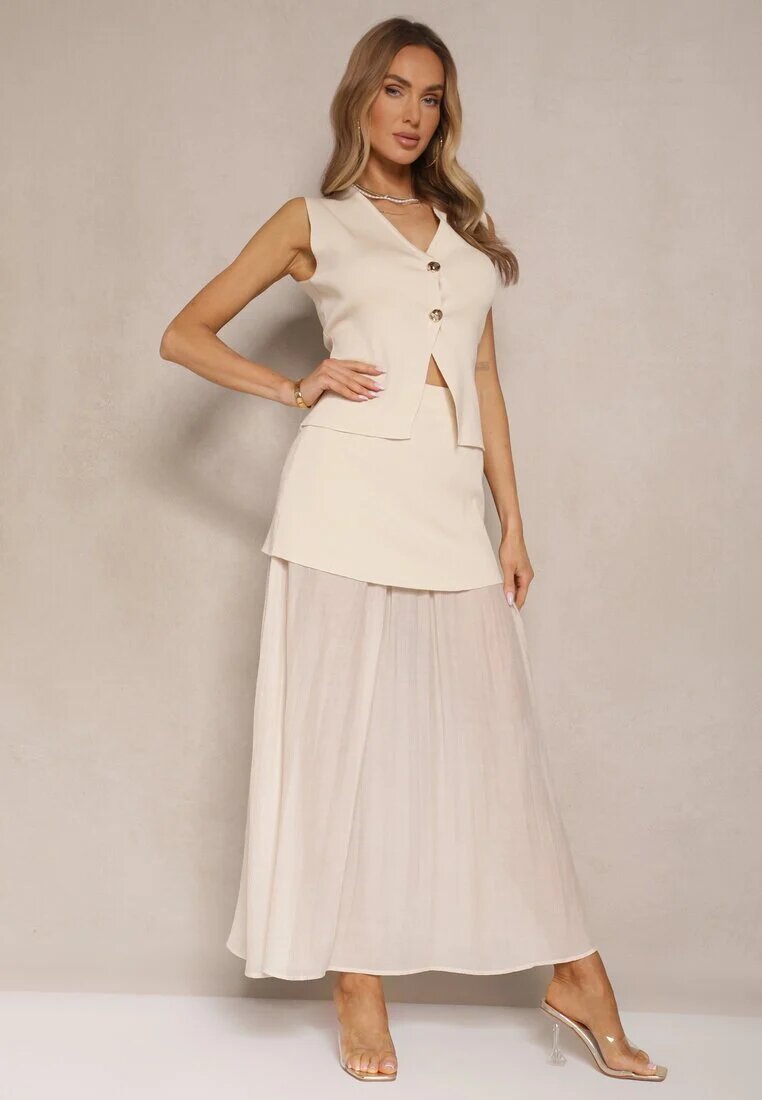 lovery Set Elegant Bej Vestă și Fustă Evazată Werani