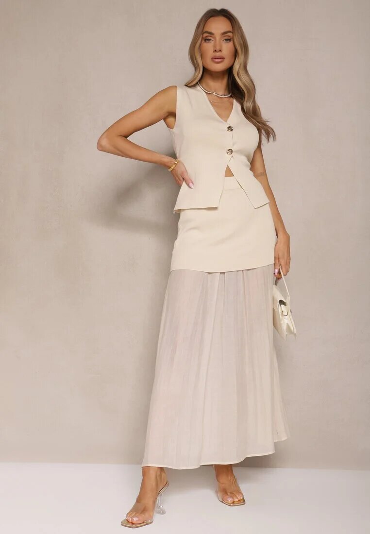 lovery Set Elegant Bej Vestă și Fustă Evazată Werani