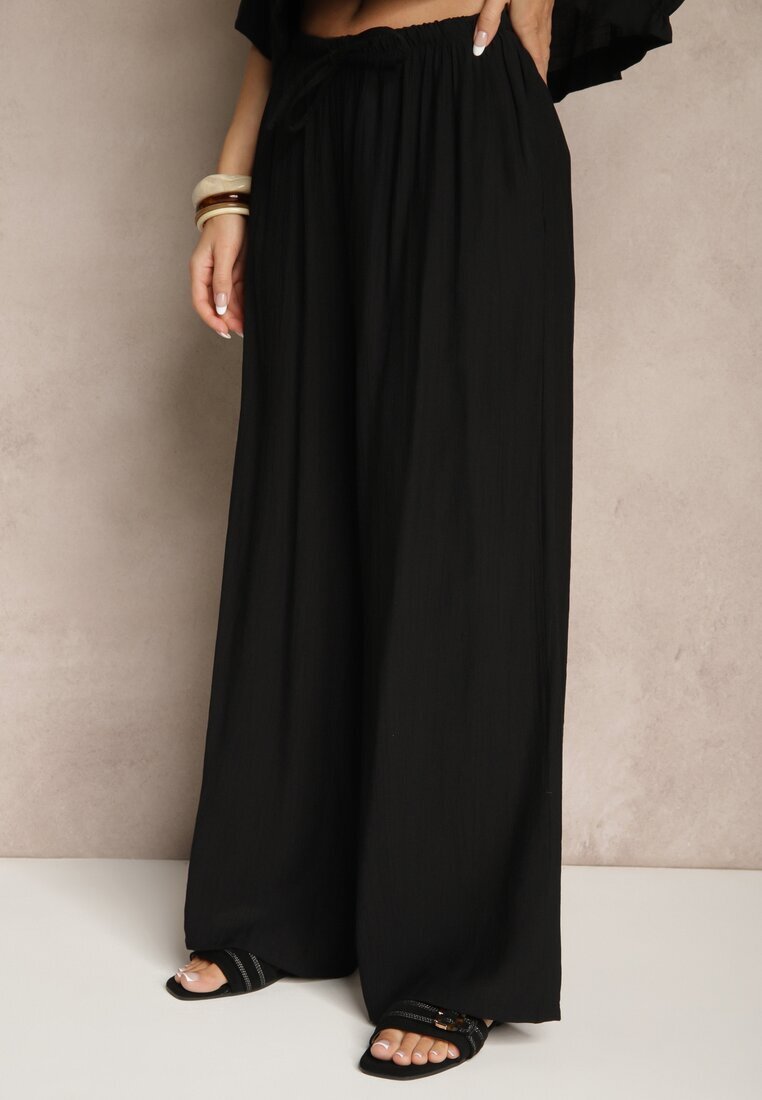lovery Set Negru din Viscoză cu croială Oversize Cămașă și Pantaloni Dovaraella