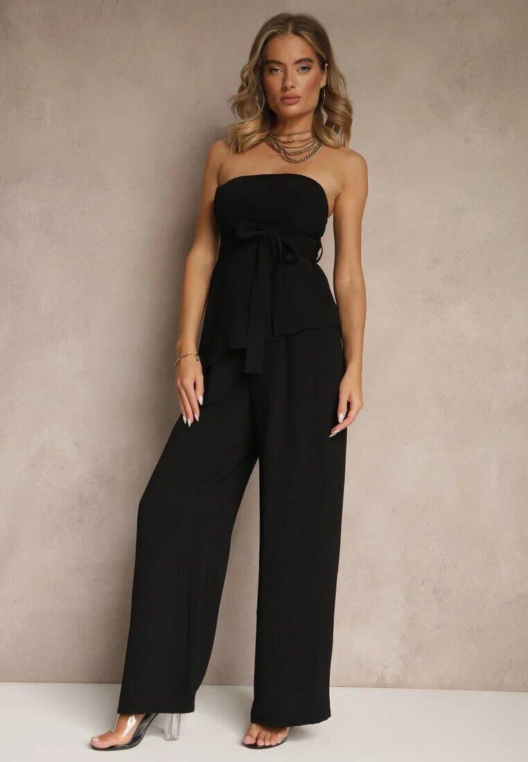 lovery Set Negru Pantaloni cu croi larg și Bluză asimetrică Ralinessa