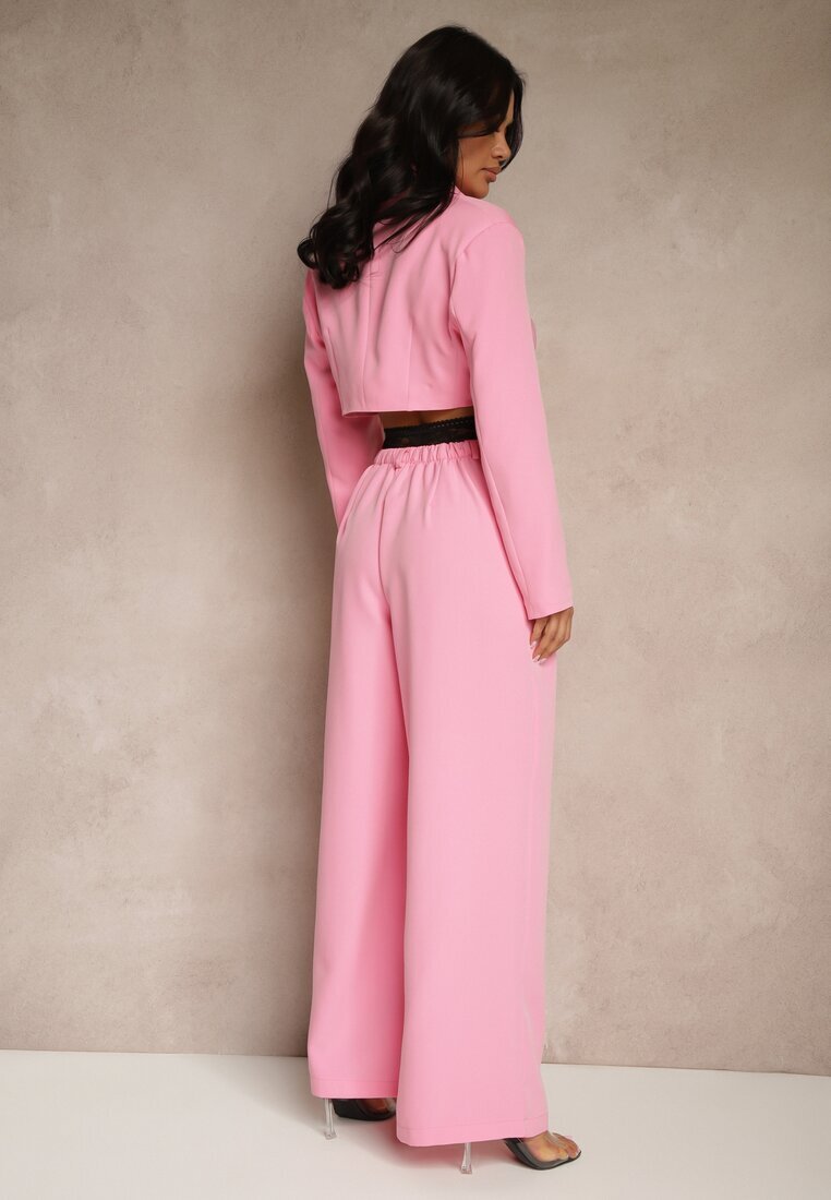 lovery Set Roz Pantaloni largi și Sacou scurt cu cupe întărite Liovea