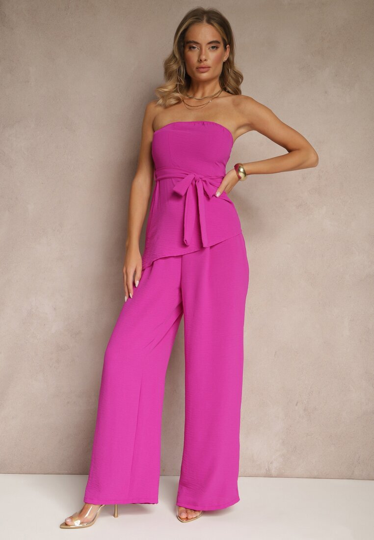 lovery Set Violet Pantaloni largi și Bluză asimetrică Ralinessa