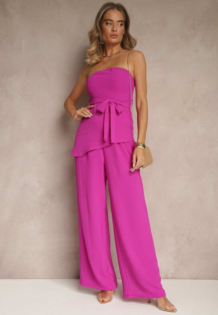 lovery Set Violet Pantaloni largi și Bluză asimetrică Ralinessa