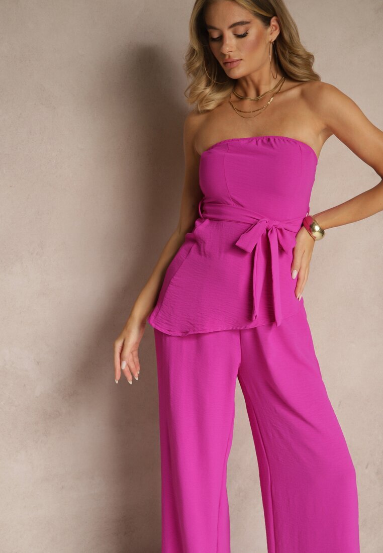 lovery Set Violet Pantaloni largi și Bluză asimetrică Ralinessa