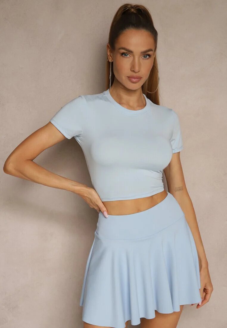 lovery Tricou Albastru deschis Mulat din Viscoză tip Crop Top Folaviela