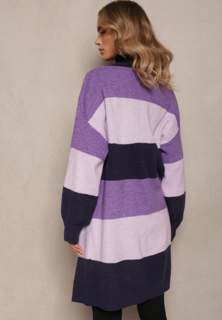 m&d fashion Cardigan Fioletowy Larg Deschis în Dungi Blikoze